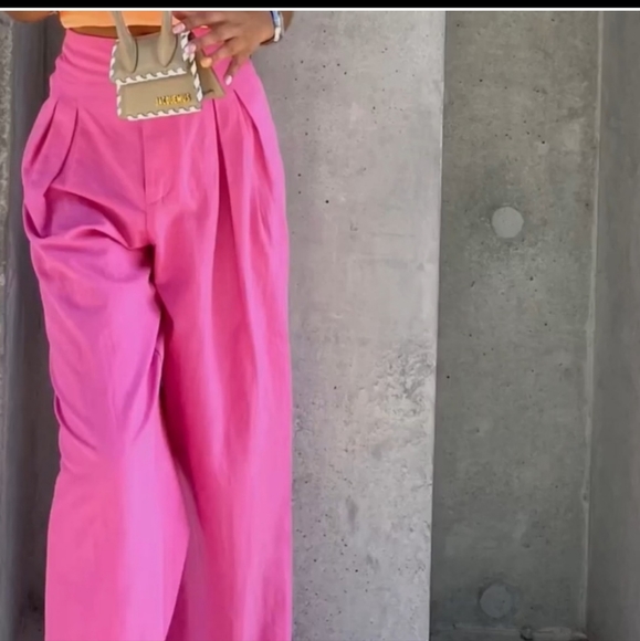 Zara Pleated Linen Blend Bloggers Favorite Pants Size S & XXL Pink NWT - Picture 6 of 13